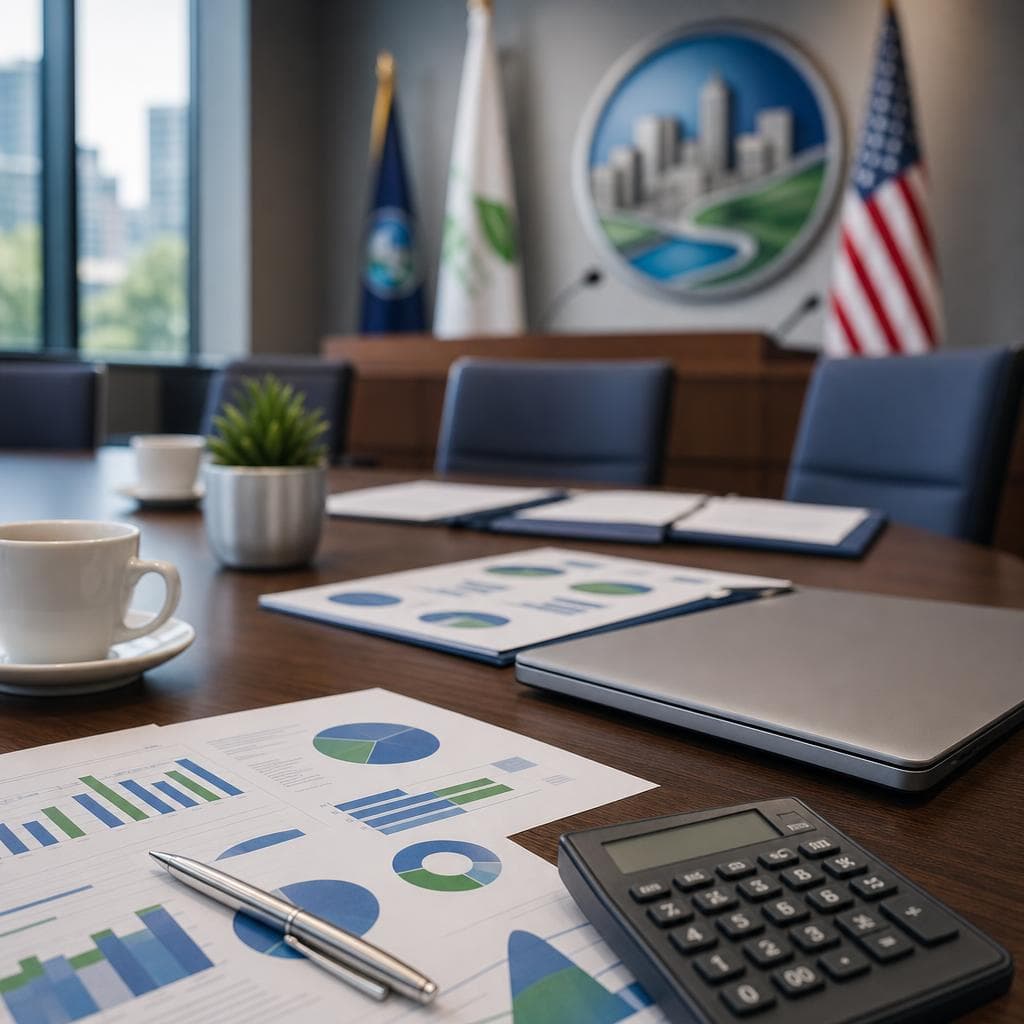 Budget papers and civic finance notes on a meeting table